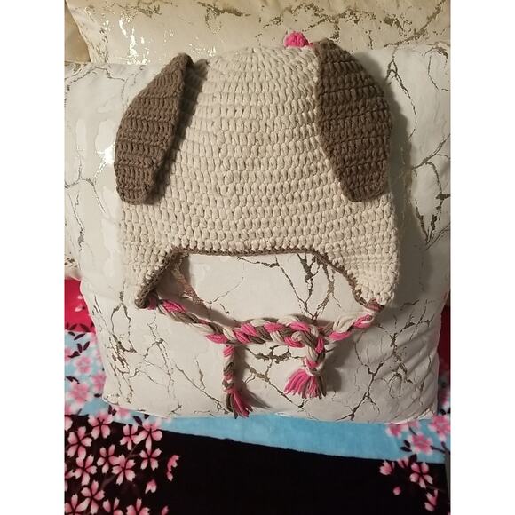 Hand Crochet Puppy Dog Hat Youth-Toddler Ear Flaps - Picture 2 of 6
